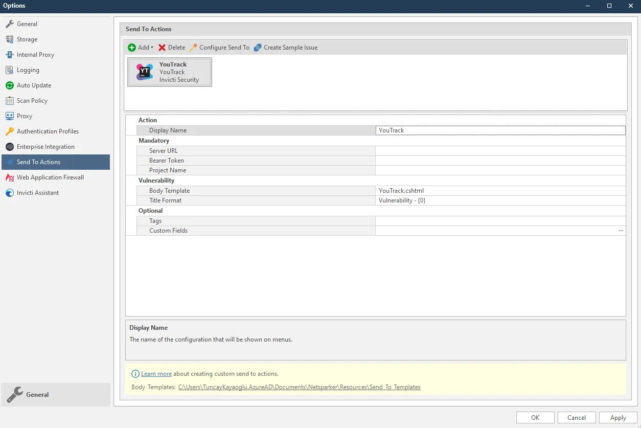 YouTrack Send To Integration