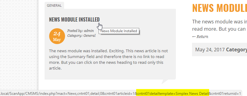 URL of note in the address bar of CMS made simple
