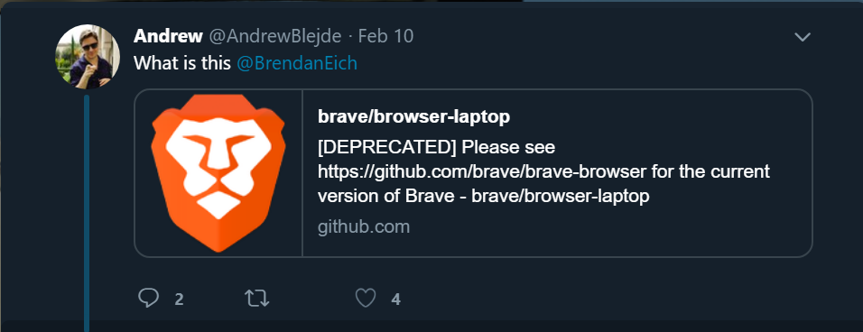 A Twitter user tweeted and tagged Brendan Eich, CEO of Brave Software, asking what the new update on the browser’s repo meant in terms of the security aspect of Brave.