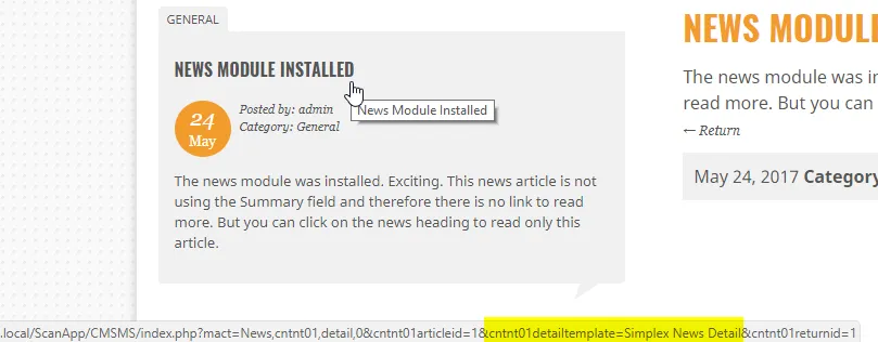 URL of note in the address bar of CMS made simple