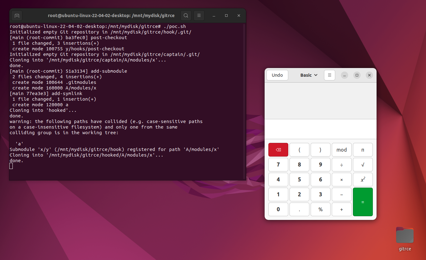 A screenshot showing an open terminal and calculator window on Ubuntu desktop