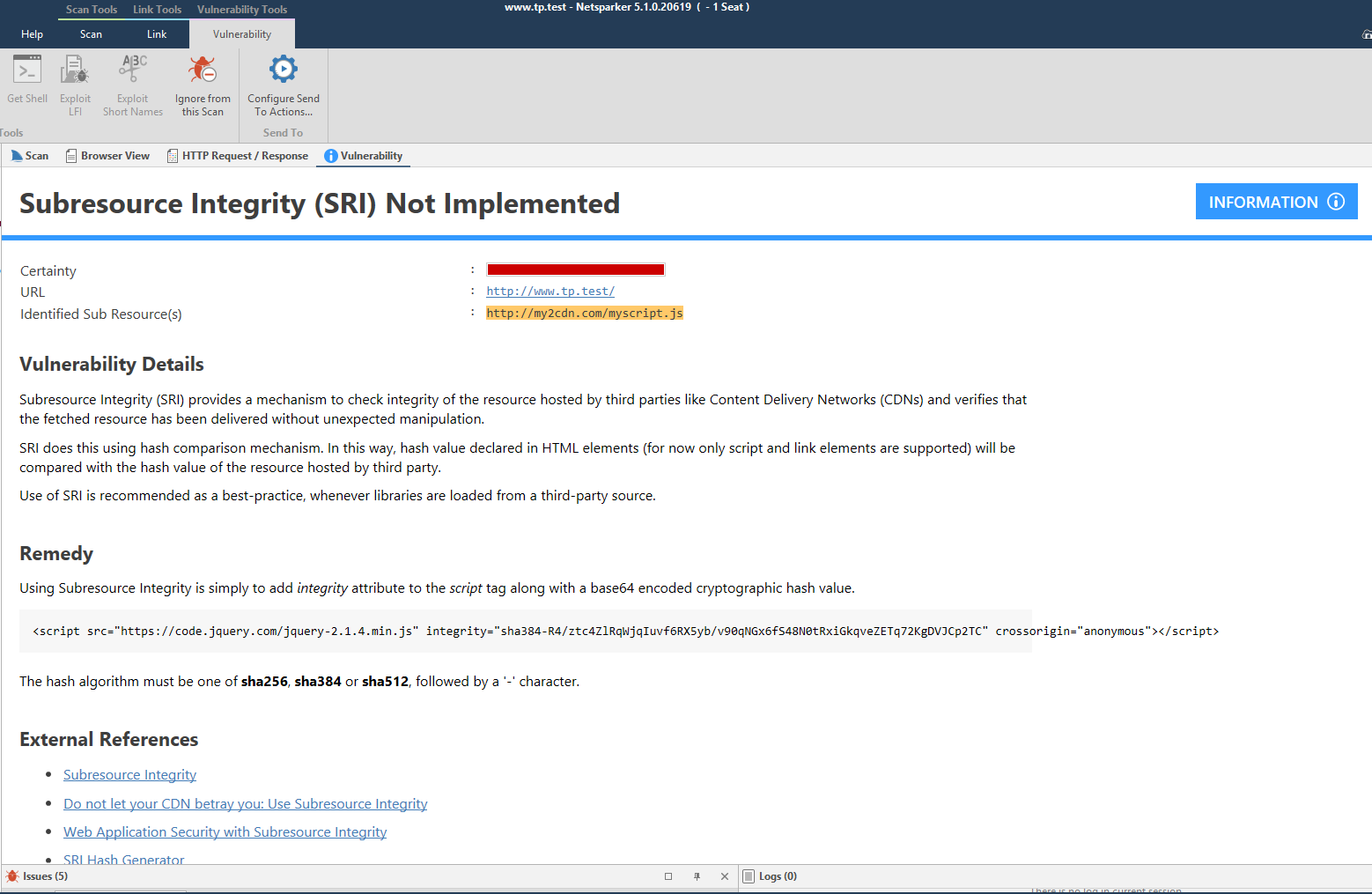Netsparker Subresource Identify security checks