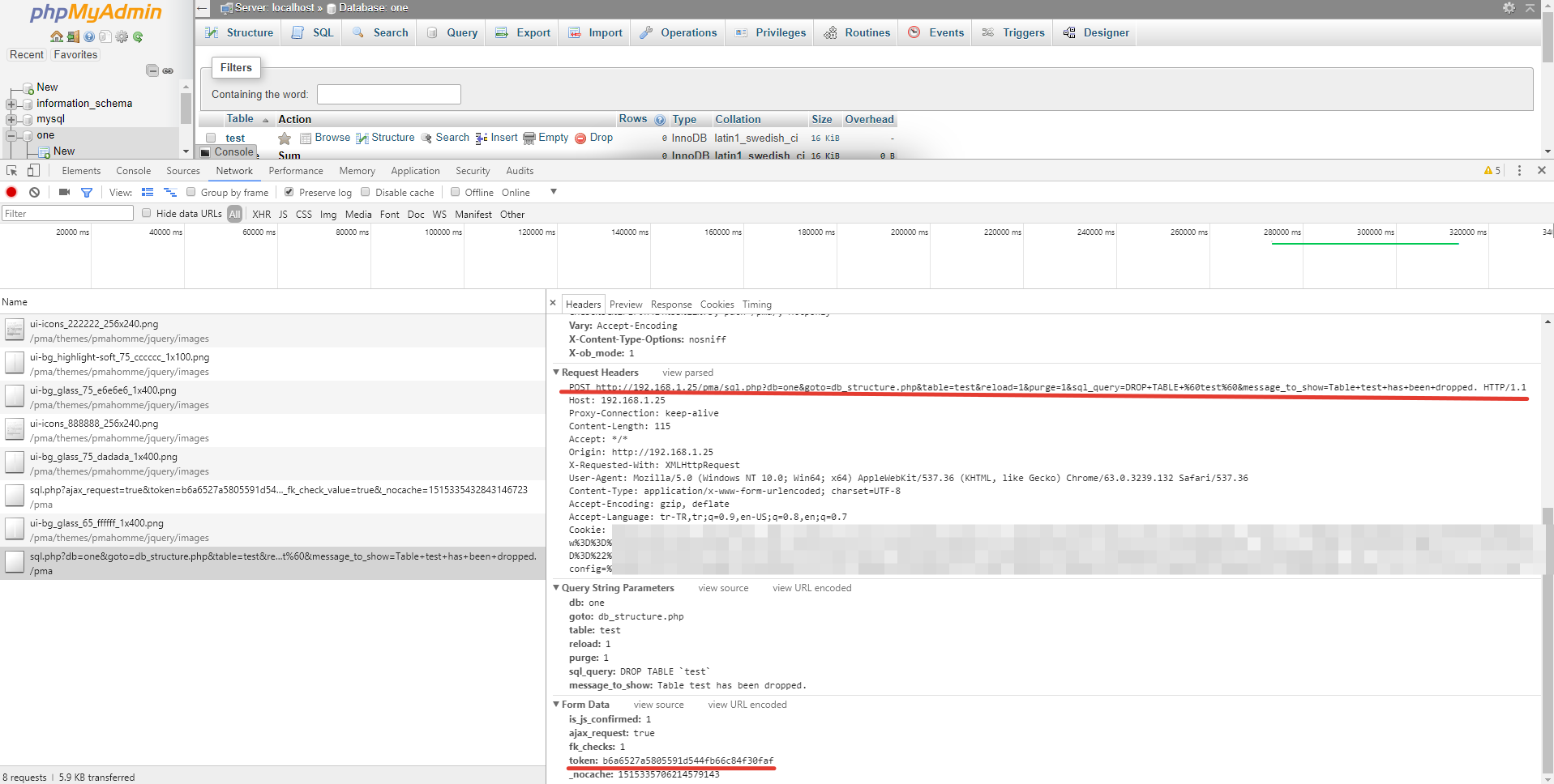 The screenshot clearly shows that the application uses a POST request with a CSRF token.