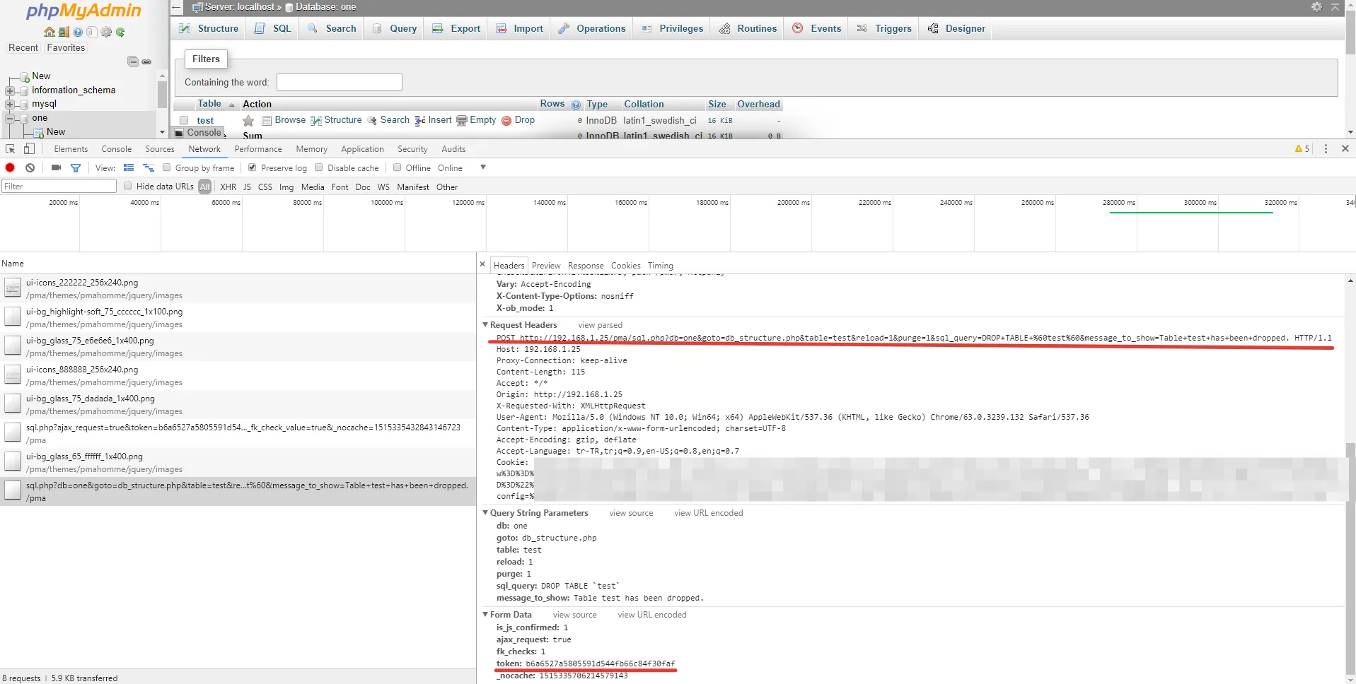 The screenshot clearly shows that the application uses a POST request with a CSRF token.