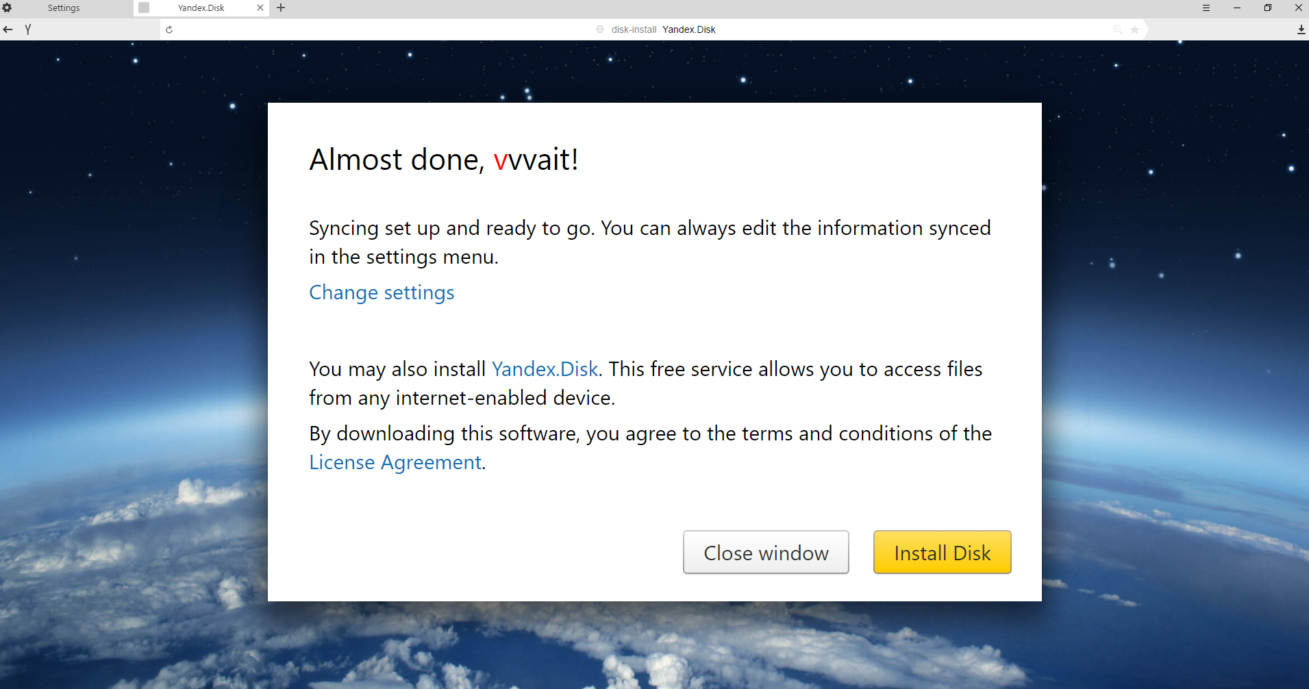 The welcome screen while logged in to the Attacker's account