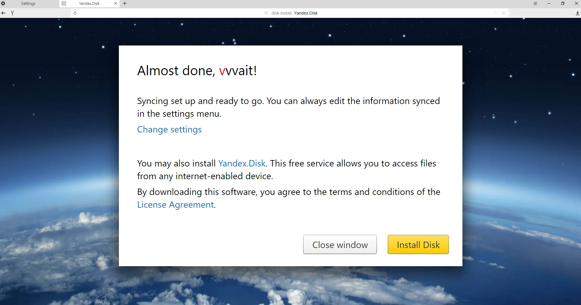 The welcome screen while logged in to the Attacker's account