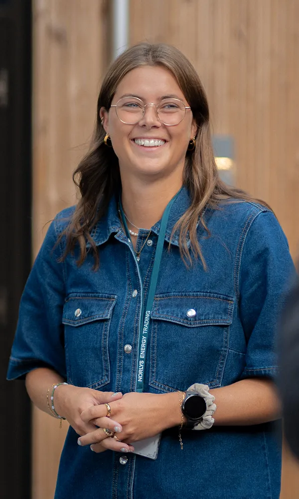 A woman smiling