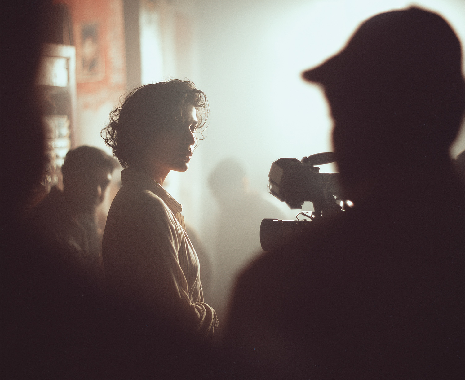 Film crew shooting a lady