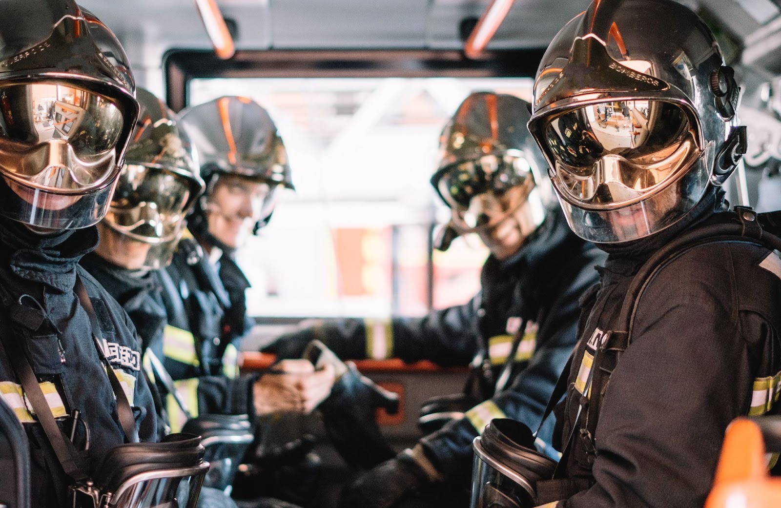 Firefighters team inside truck highlighting first responder support system