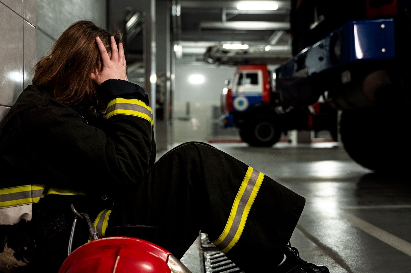 Firefighter experiencing stress and burnout at station