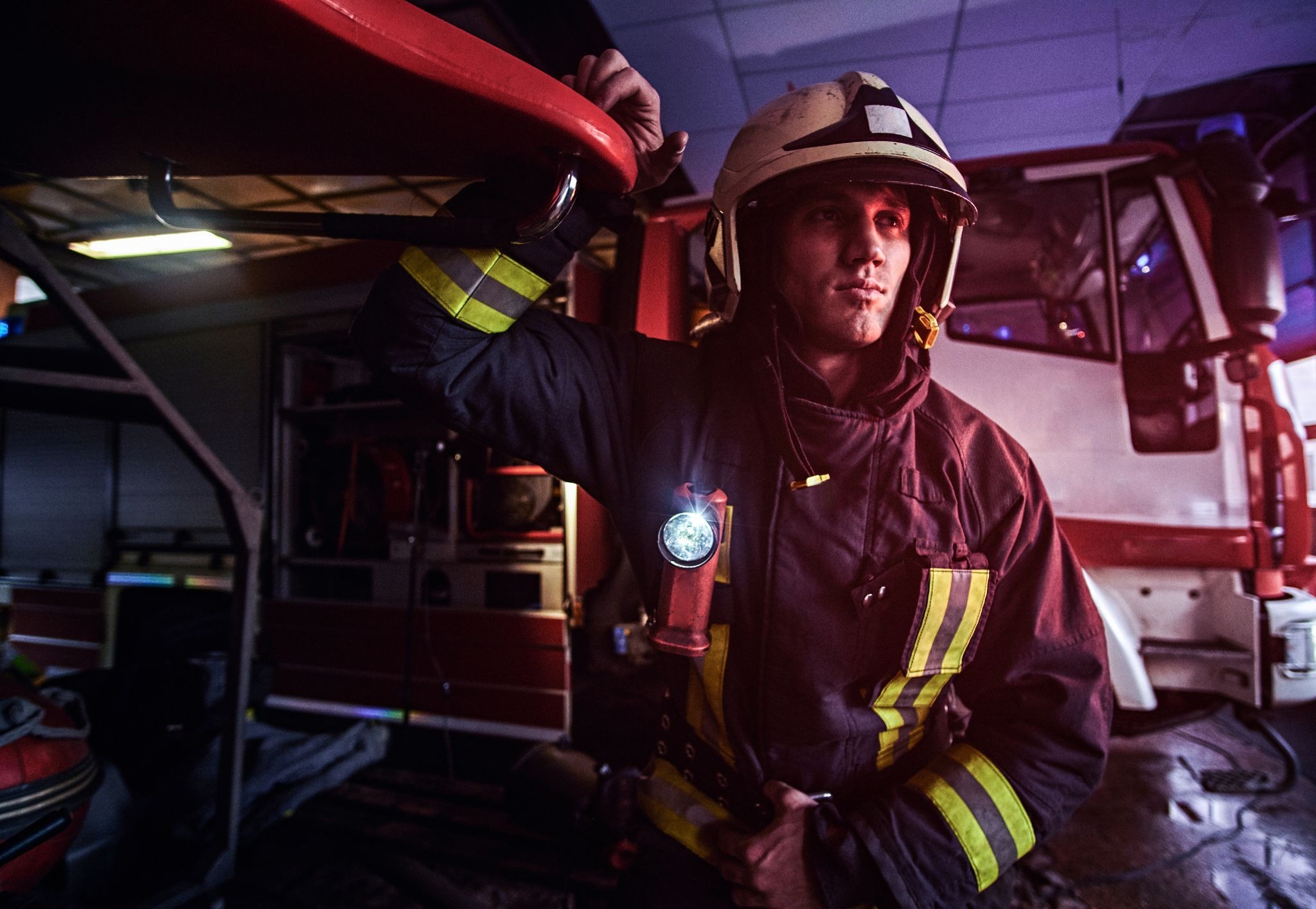 Firefighter showing signs of cumulative stress and micro-trauma on duty