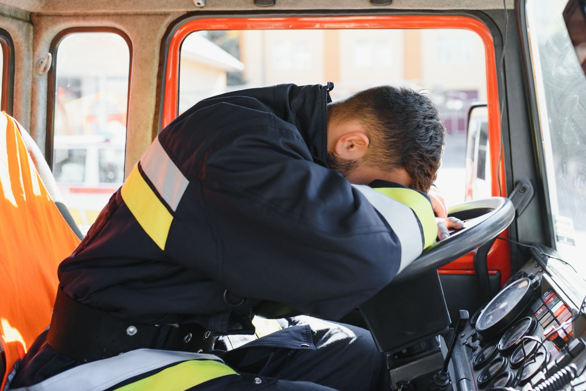 First responder experiencing burnout and exhaustion from workplace stress