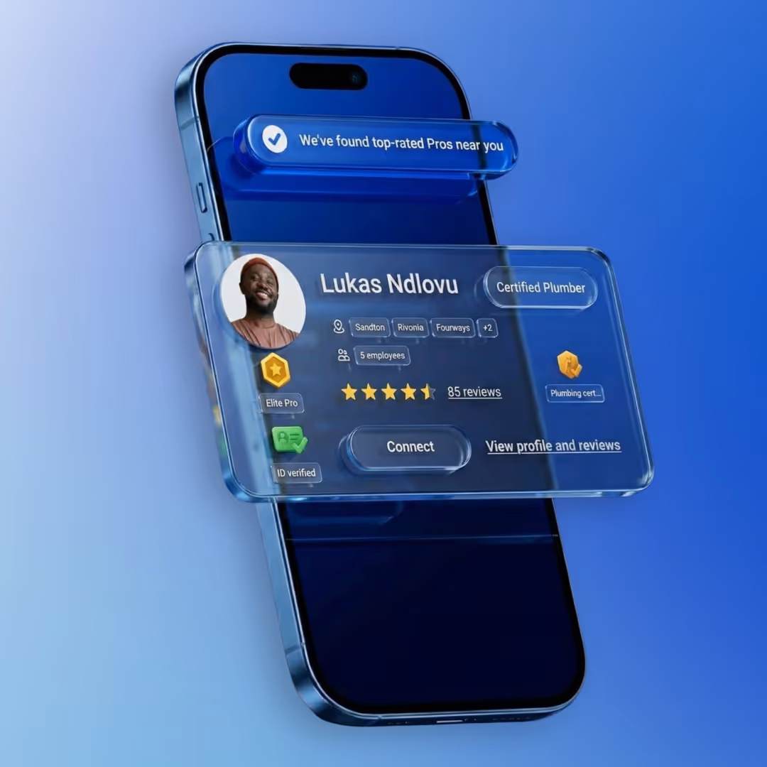 An image of our AI powered marketplace displaying the profile of a vetted pro