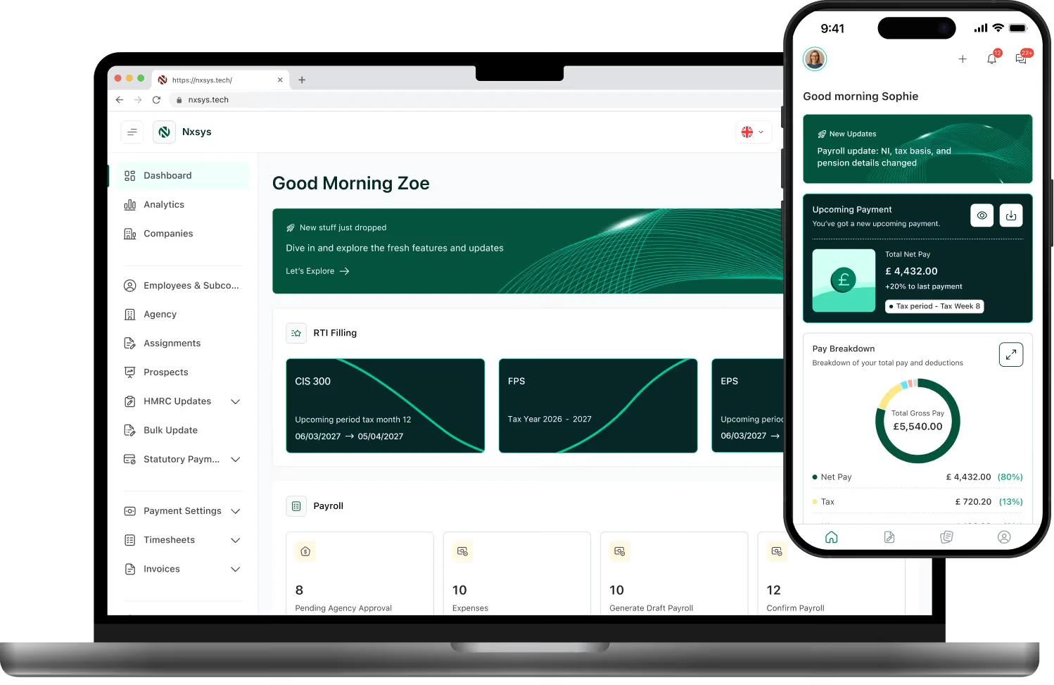 Nxsys Payroll dashboard and employee app