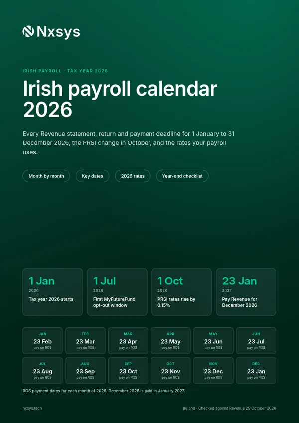 Cover of the Nxsys Irish payroll calendar 2026