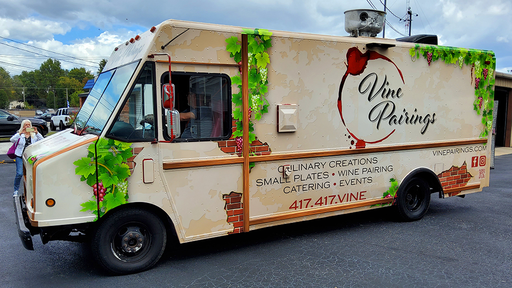 Food Truck with a vintage stucco brick wrap