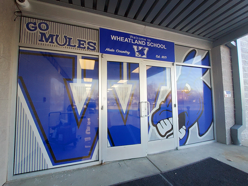 school Macot theme window graphic for entryway  