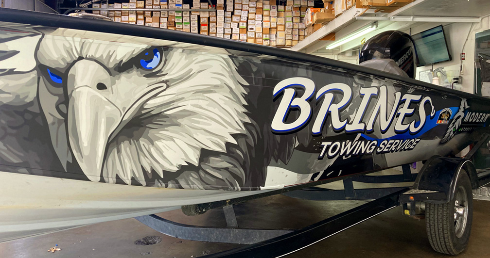 Brines Towing Bass Boat Wrap with American Eagle