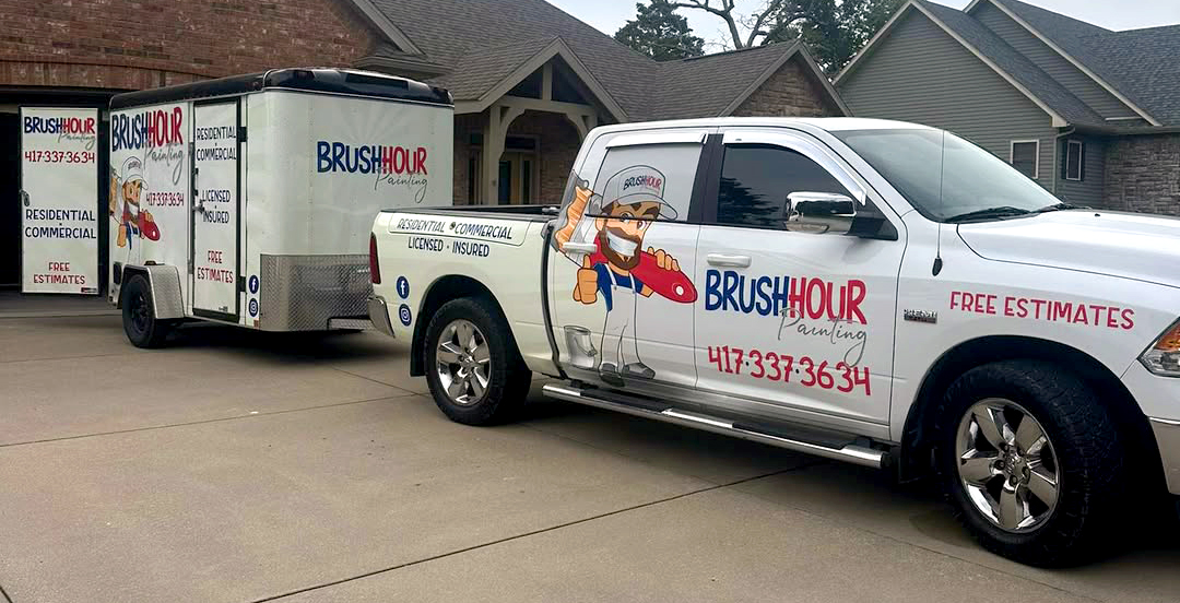 Wrapped Truck pulling matching wrapped enclosed trailer