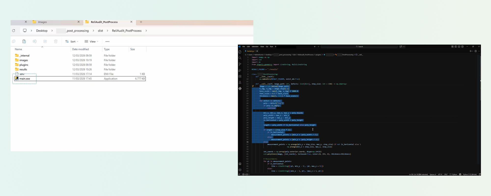 The ReliAudit plugins folder beside the plugin script open in an editor.