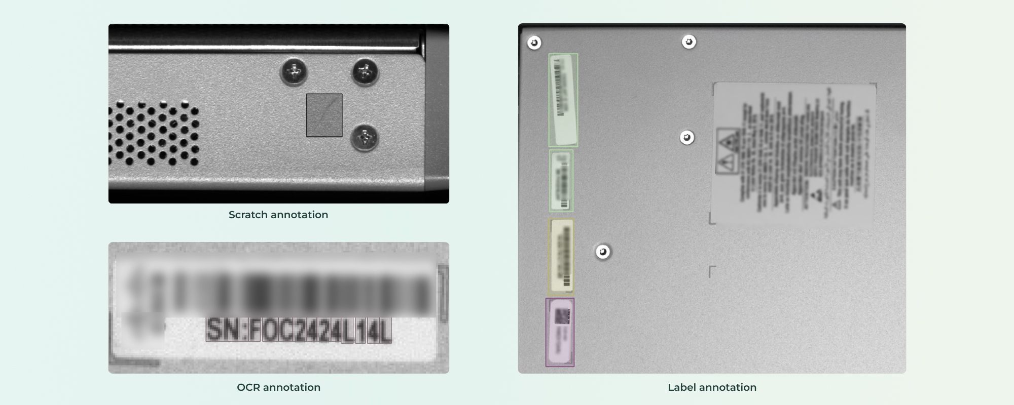 Scratch, OCR and label annotations captured on the same representative image set.