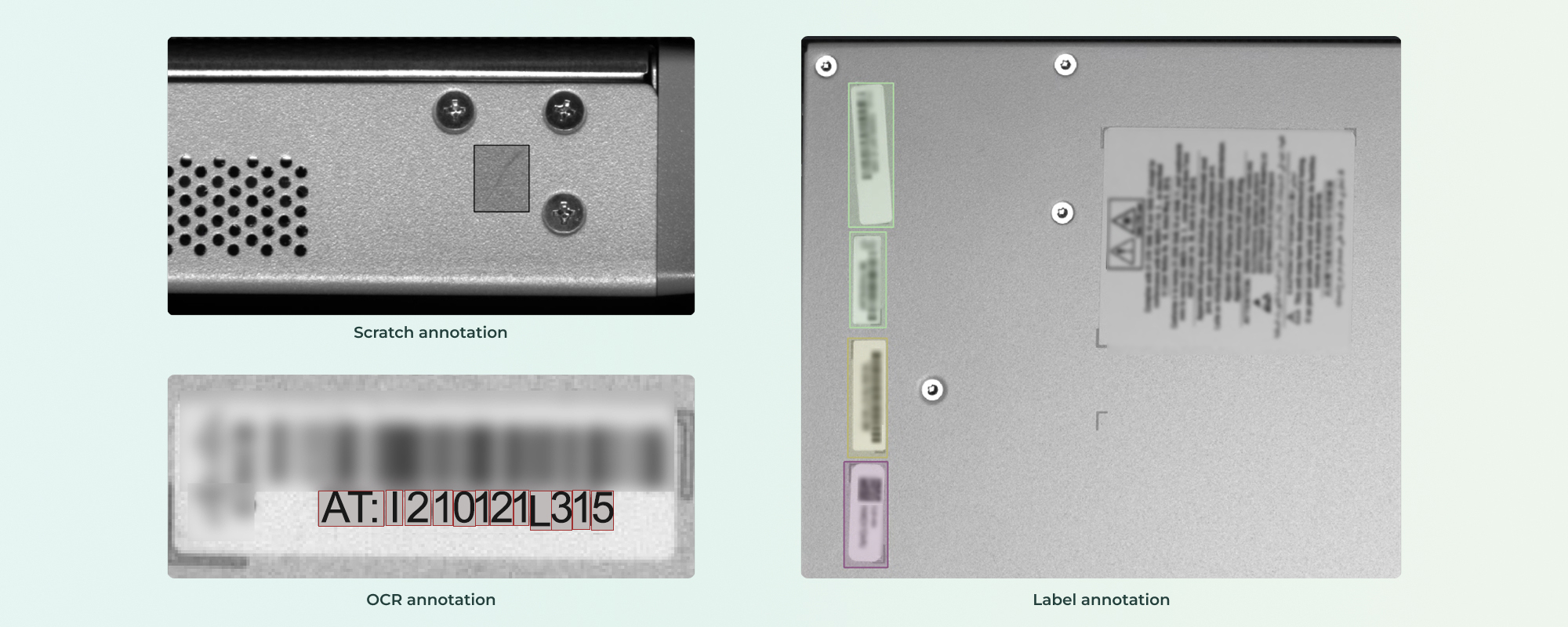 Scratch, OCR and label annotations captured on the same representative image set.
