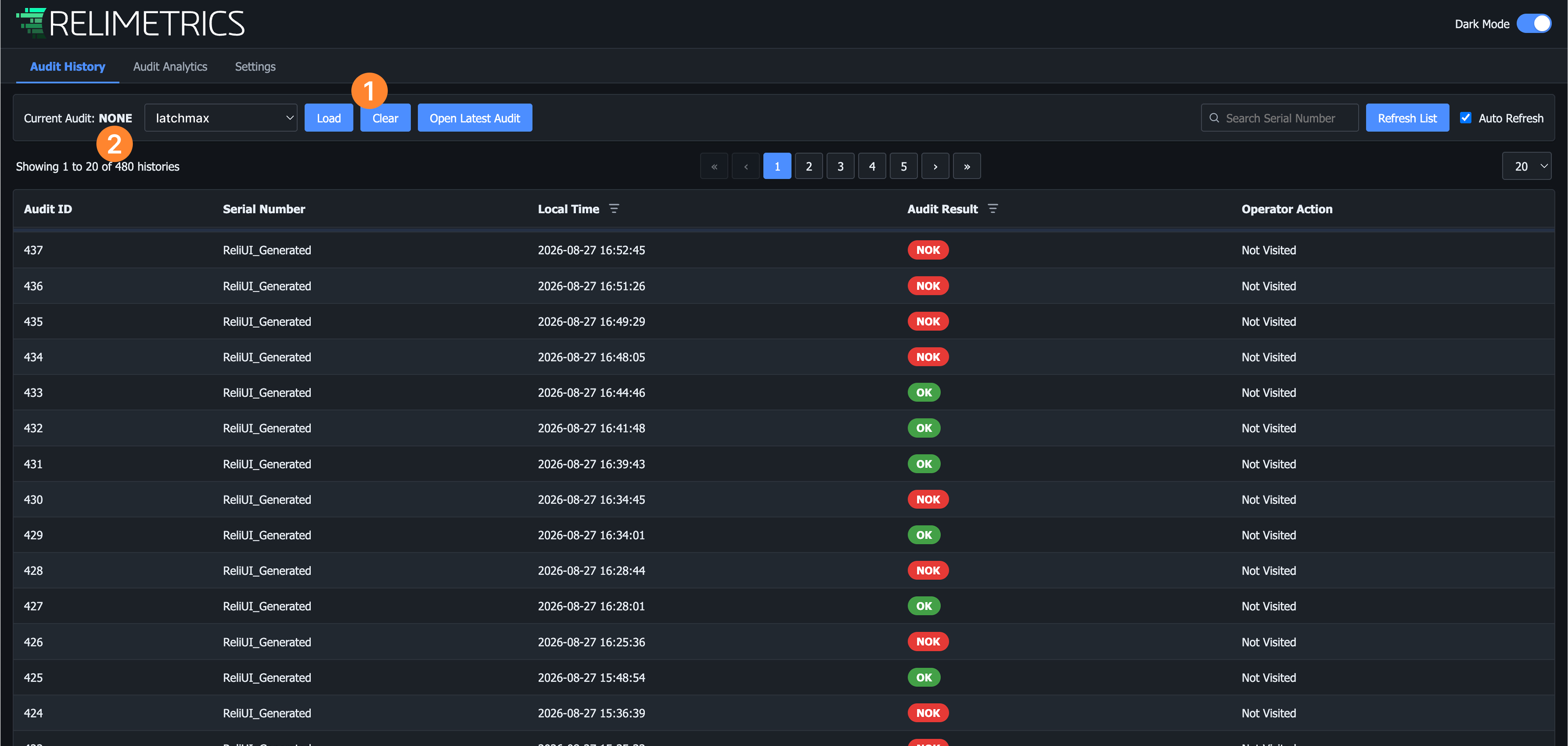 Clear button resetting the selected audit to None