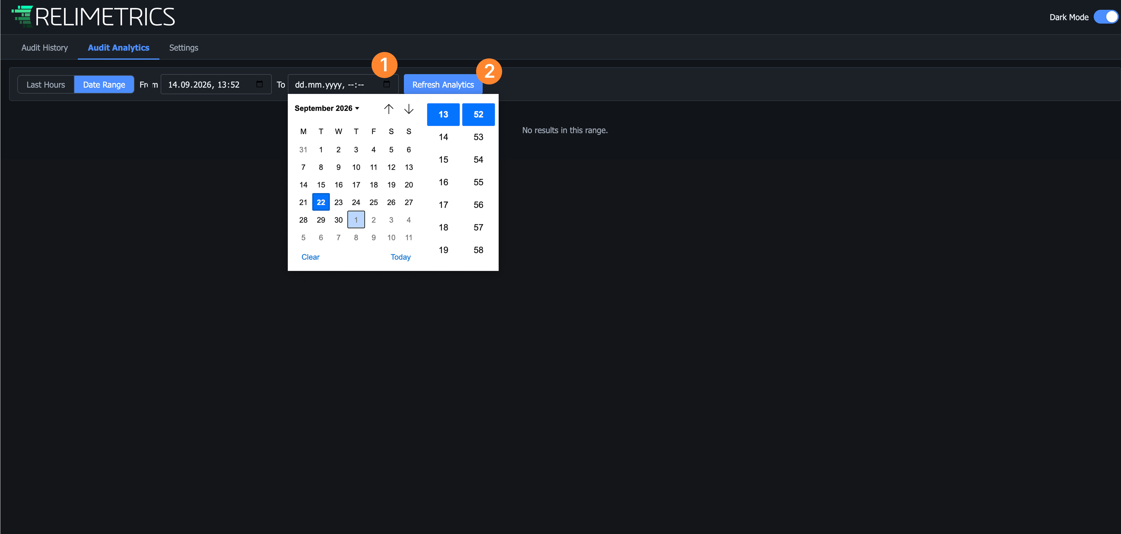 Audit Analytics tab with the timeframe selector and Refresh Analytics button