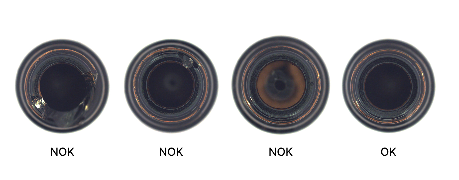 Sample OK and NOK bottle images from the dataset.