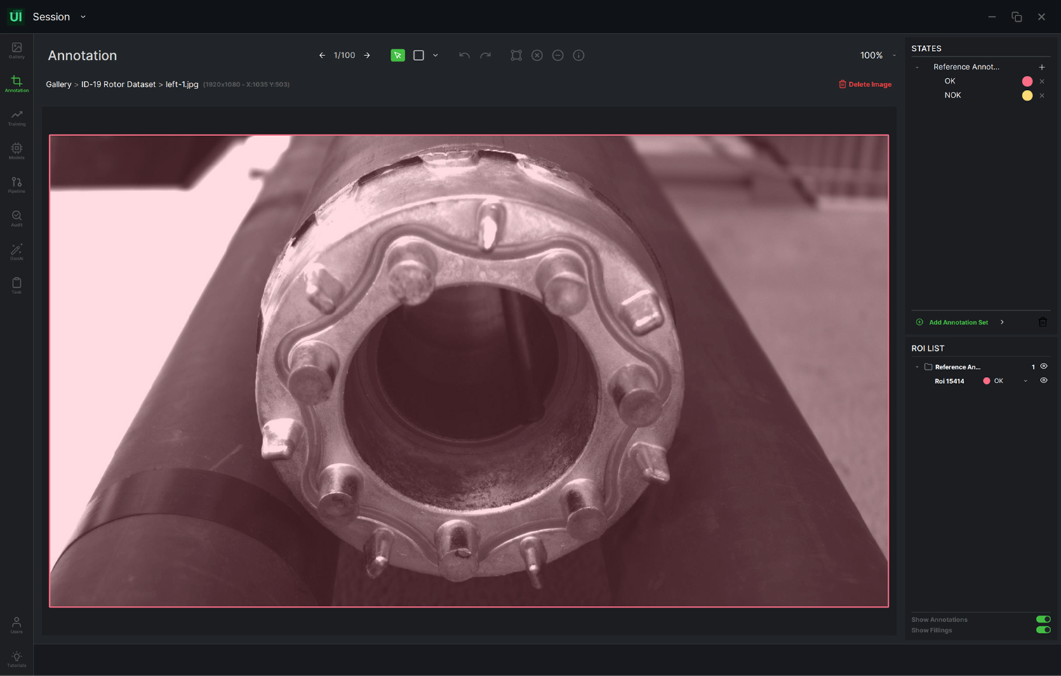 Annotated rotor images in ReliUI.