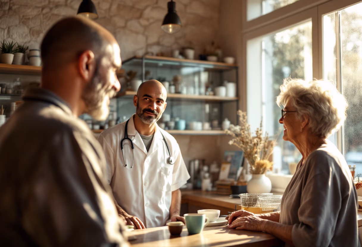 image of pharmacist explaining medication to a customer