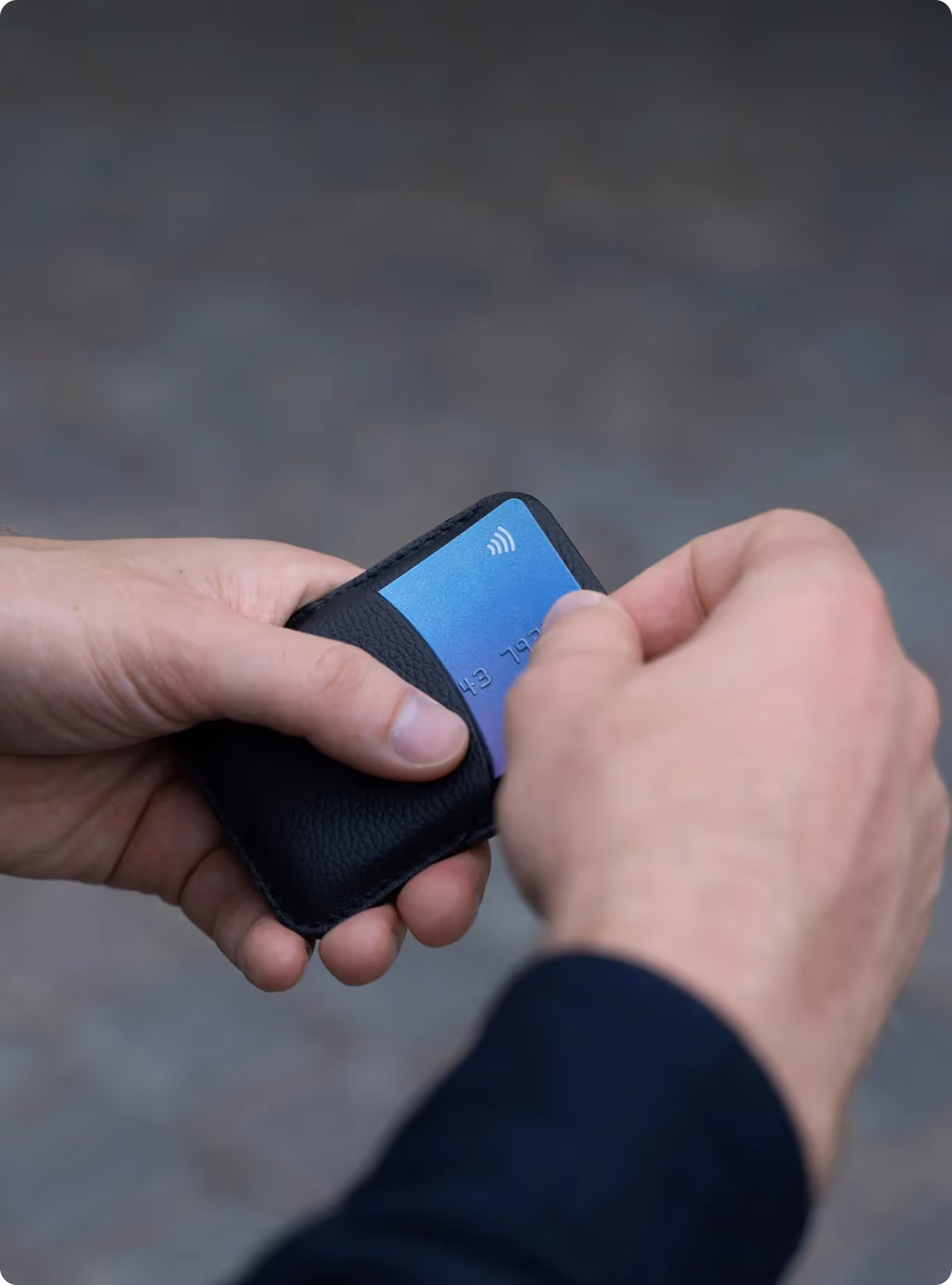 home with a bank card in her hand