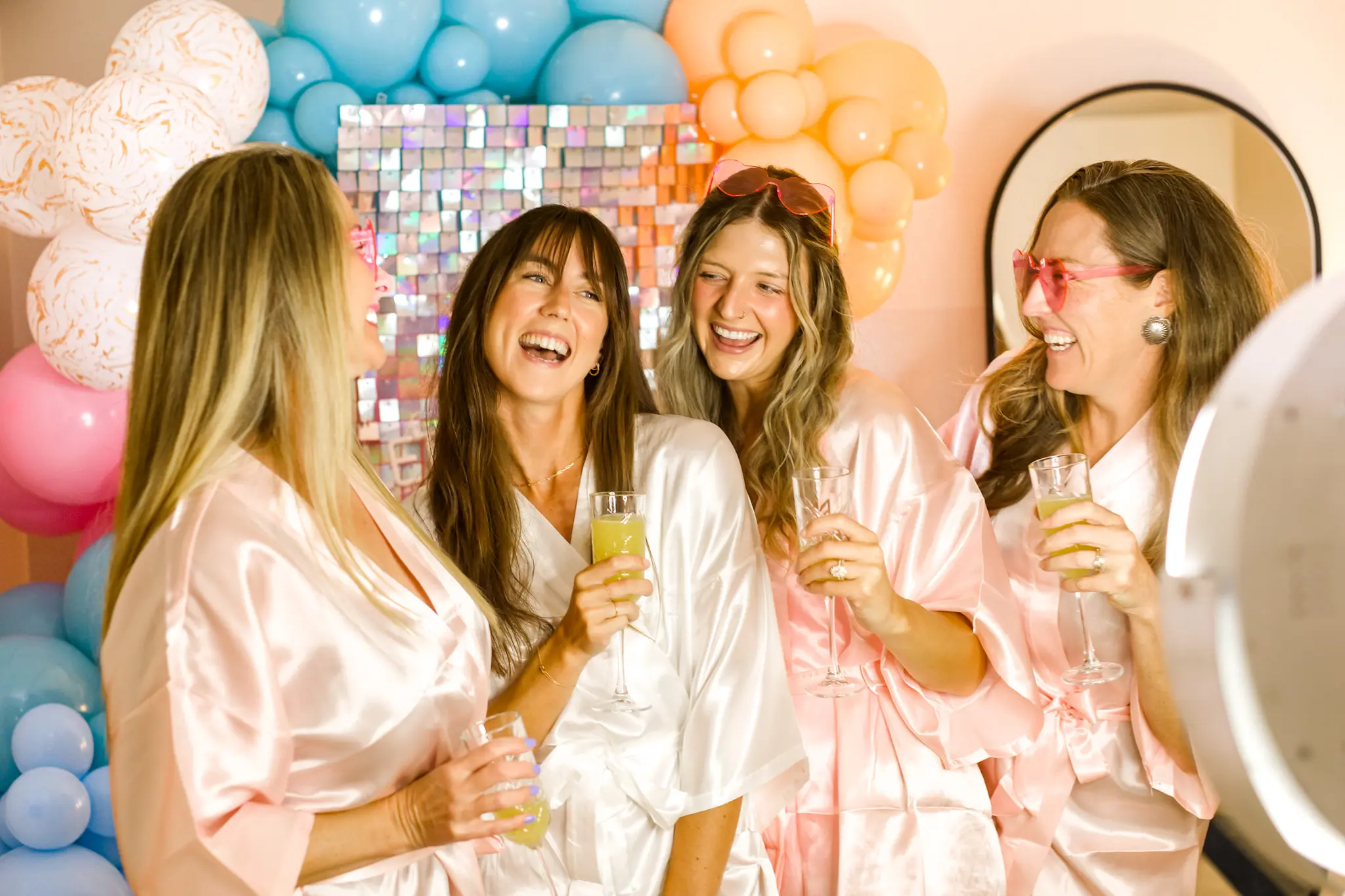 Bachelorette party with backdrop installation