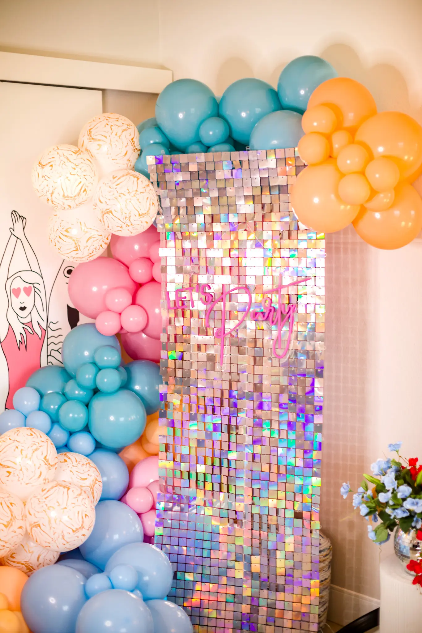 Colorful balloon and backdrop