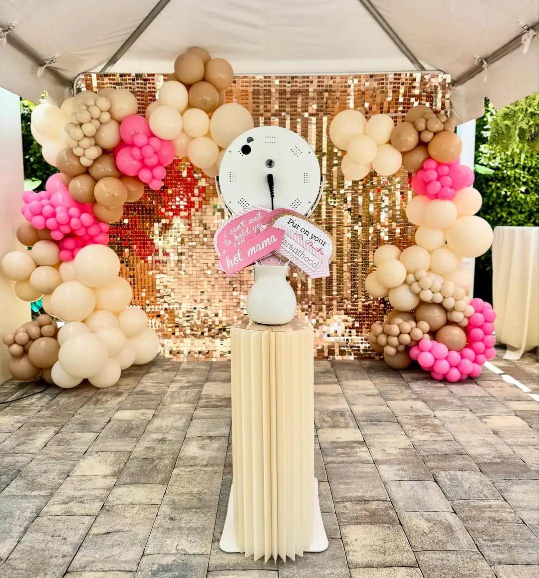 Custom gold and pink balloon and backdrop