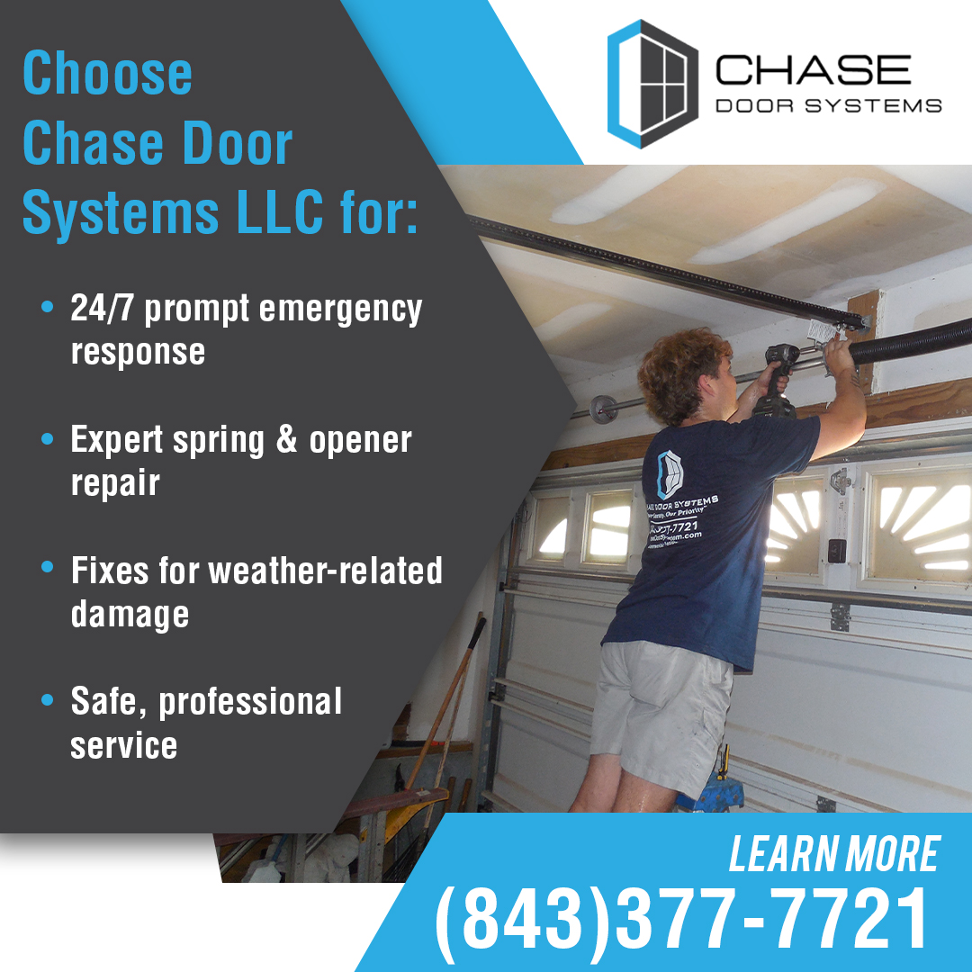 Chase Door Systems LLC for 24/7 garage door repair in Charleston and Summerville. 