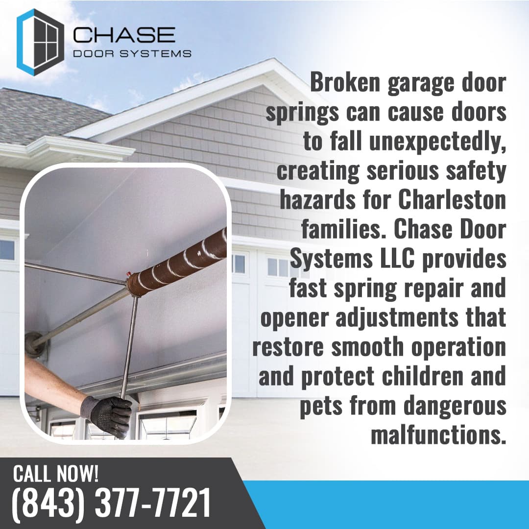 Promotional image for Chase Door Systems LLC focusing on garage door spring repair.