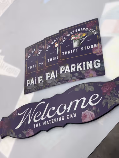 Studio Signs Co. custom Watering Can Thrift Store parking signs