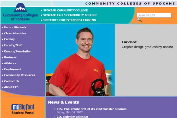 screenshot of webpage with image of man smiling in the middle and menu on the left side