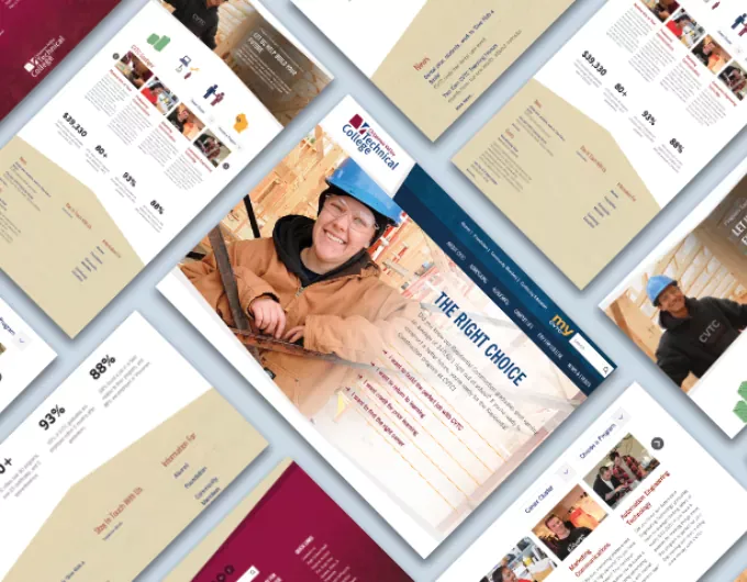 a collage of webpage screenshots of the CVTC website