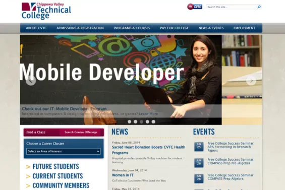 screenshot of Chippewa Valley Community College website