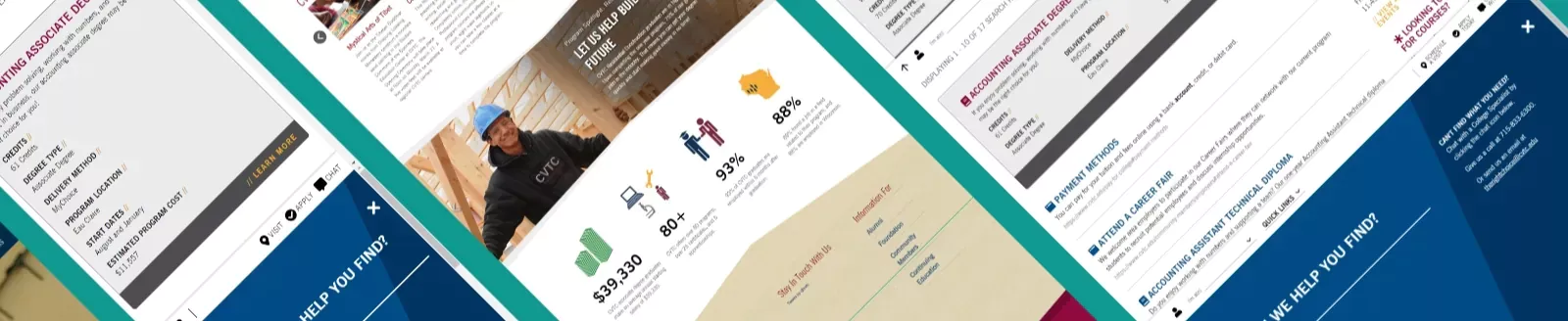 a collage of webpage screenshots of the CVTC website