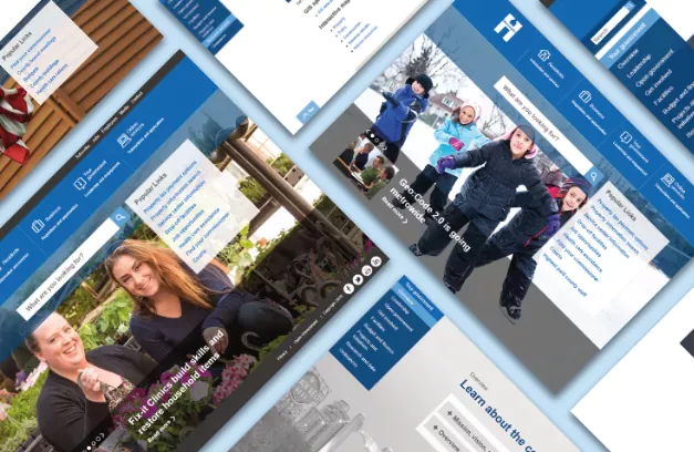 a collage of webpage screenshots of the Hennepin website