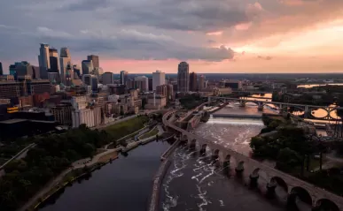 shot of downtown Minneapolis taken from the sky