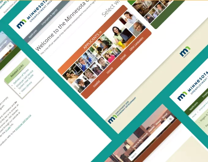 a collage of webpage screenshots of the MN DEED website