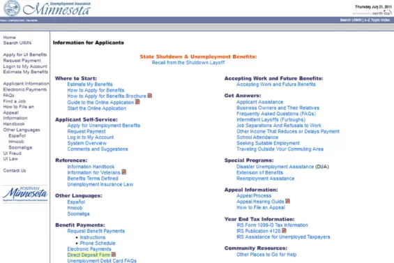 screenshot of webpage with lots of links