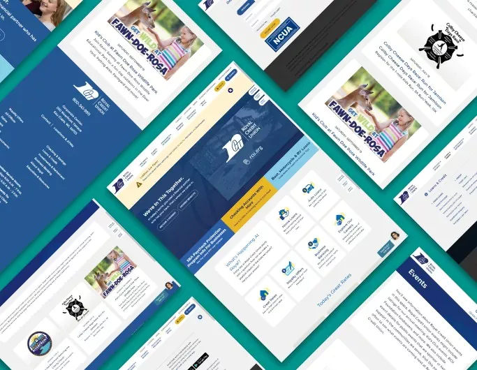 a collage of webpage screenshots of the Royal Credit Union website