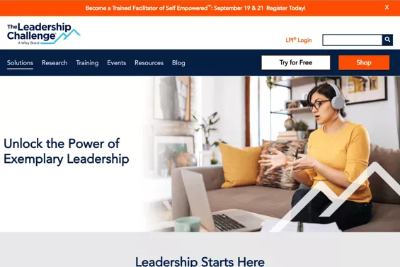 screenshot of The Leadership Challenge website