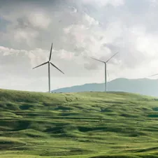 windmills in a grassy landscape